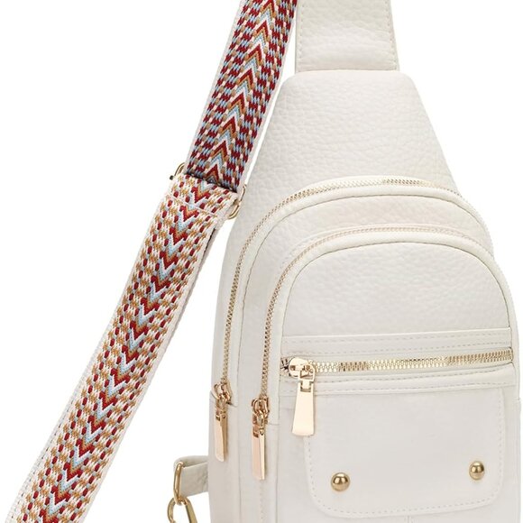 Beige Leather Anti-Theft Crossbody Bag for Travel & Casual Use, Adjustable Strap - Picture 1 of 6